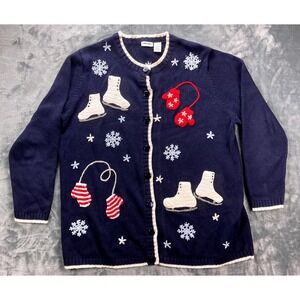 Vintage Cherokee Winter Cardigan Ugly Christmas Sweater L Snowflake Mittens